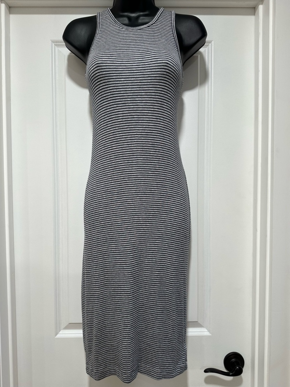 Splendid Racerback Ribbed Tank Black Gray Striped Midi Dress Size Small